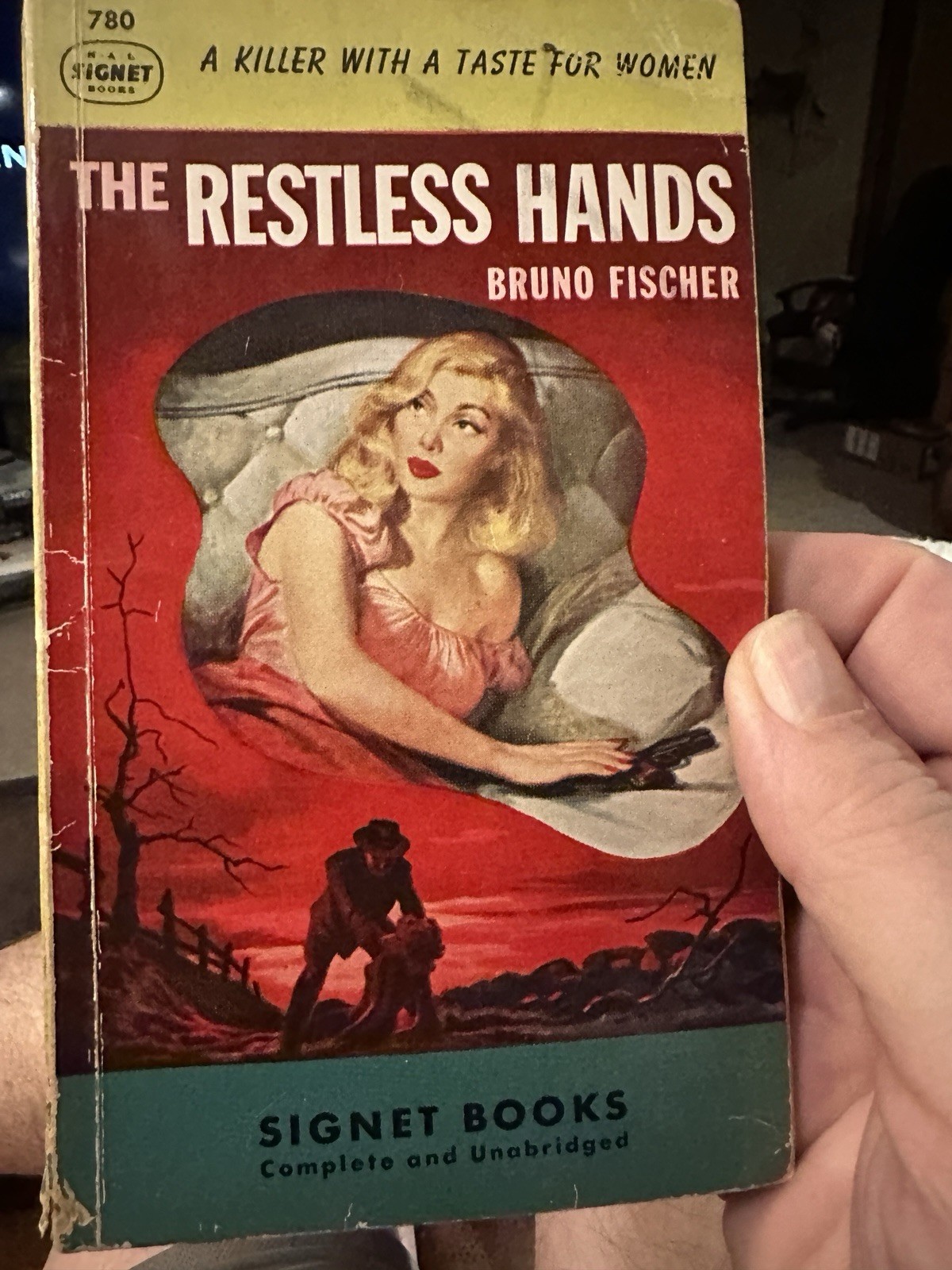 The Restless Hands by Bruno Fischer - vintage 1950 Signet crime pb, Stanley GGA