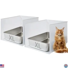 2-Pack XL Stainless Steel Cat Litter Box with Enclosure - Odor-Free Freshness