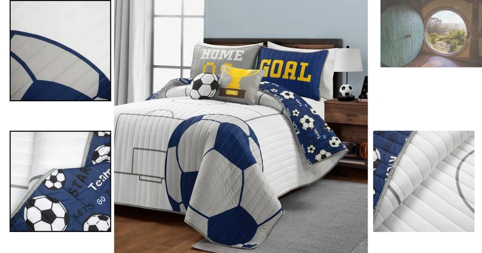 Juego de edredón de juego de fútbol para niños, reversible de 5 piezas ropa de cama completa/queen de gran tamaño Foto 2 de 4
