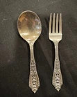 2 Pc Set Wallace Rose Point Sterling Silver BABY FORK and SPOON