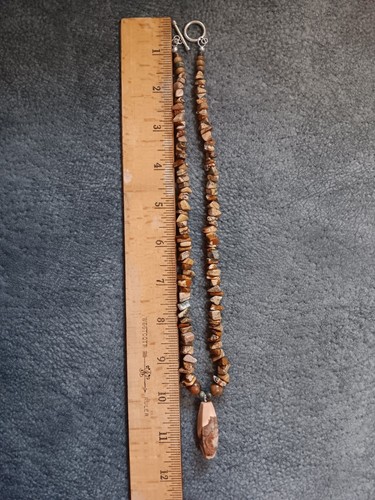Conglomerate jasper pendant, on beaded jasper necklace 925 toggle closure - Picture 6 of 6