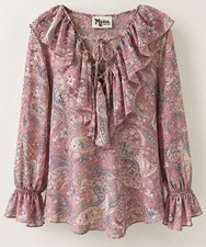Show Me Your Mumu Elton Top M Pink Paisley Ruffle Lace Up Boho Peasant Blouse