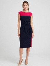 Chaps Women's Colorblock Ruched Midi Dress in Navy and Pink, Size Large