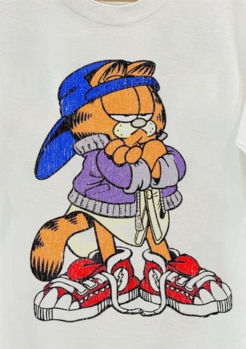 Cool Garfield -Wash Washed T-Shirt White L