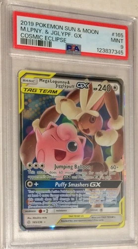 2019 Pokemon Cosmic Eclipse PSA 9 Mega Lopunny & Jigglypuff GX Ultra Rare #165