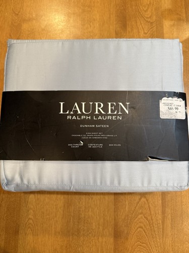Juego de sábanas Lauren Ralph Lauren King Dunham satén niebla 4 piezas azul casa de campo