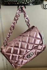 Quilted Faux Leather Metallic Pink Handbag/Purse