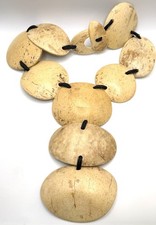 Chunky Tagua Nut Necklace Tan Organic Statement Tribal Boho Eco 20 in