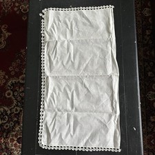 Vintage White Linen 3 Lace Edged Dresser Scarf 90