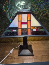 Tiffany Style Table Lamp Mission design Stained Multi Color Glass shade