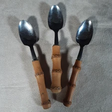 VTG Bamboo Handle Grapefruit Spoons Serrated Tip Stainless Steel Japan Set of 3