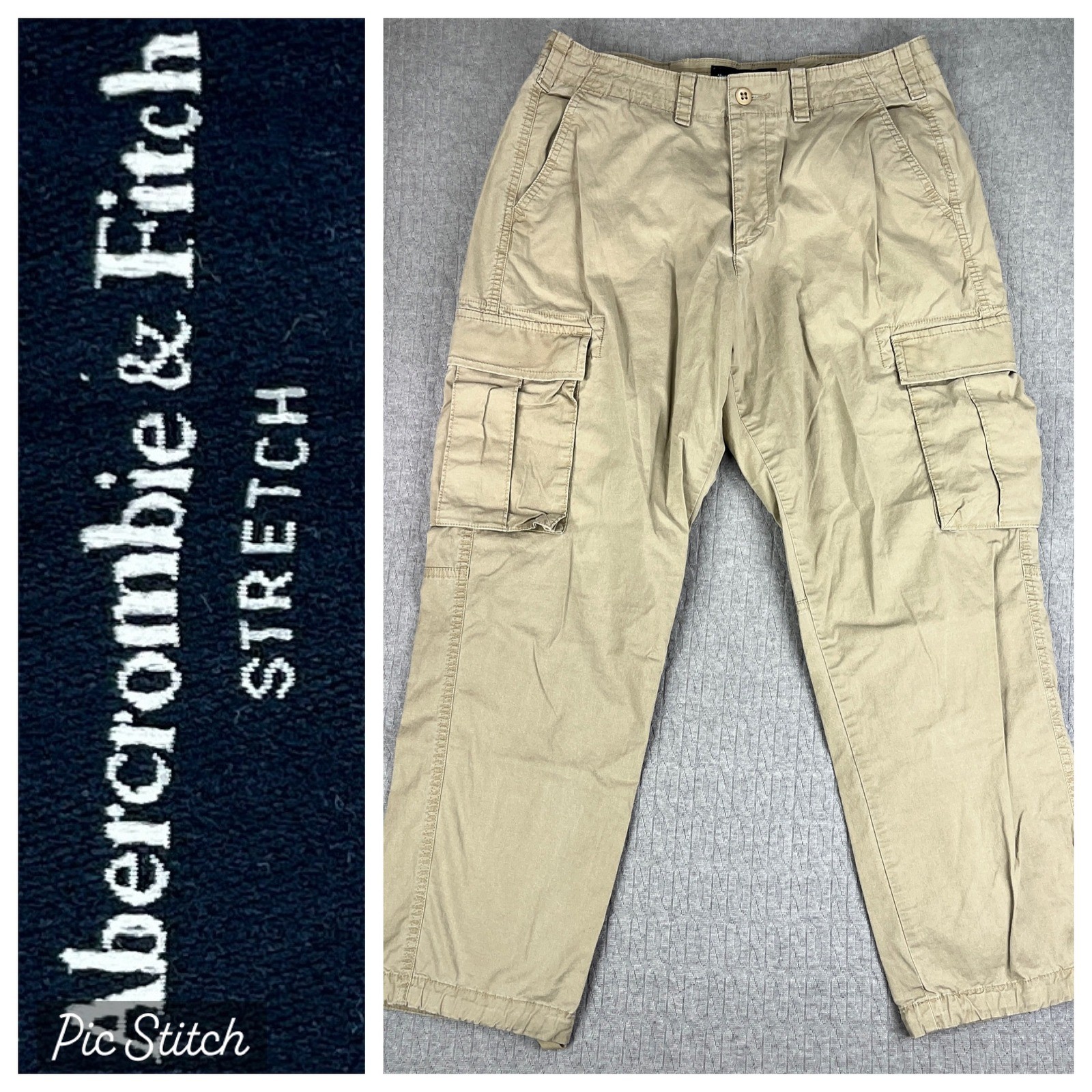 Abercrombie  Fitch Y2K Cargo Pants Men 32x30 Khaki Tan Stretch Utility AF101-234