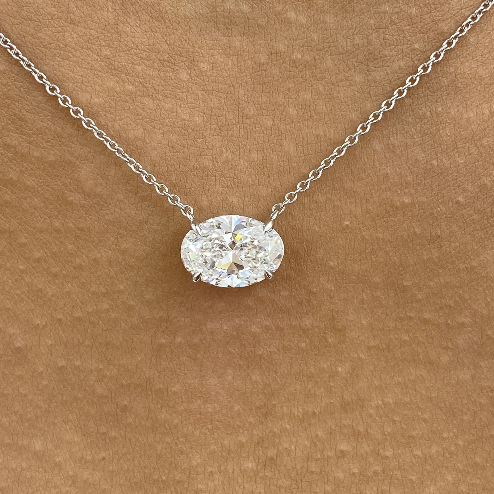 14K White Gold Pendant Necklace 5ct Oval Lab-Created Diamond E/VVS2 IGI