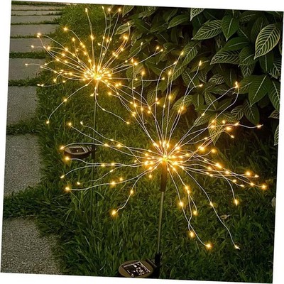 Solar Firework Lights 2Pcs Garden Lights Outdoor Waterproof, 120 LED Warm White