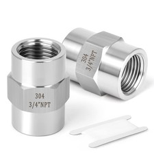 304 Stainless Steel Pipe Coupling, 3/4-Inch Female x Female, 2PCS Forging