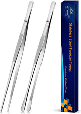 2 Pcs 12-Inch Cooking Tweezers Stainless Steel, Straight Food Tweezers, Professi