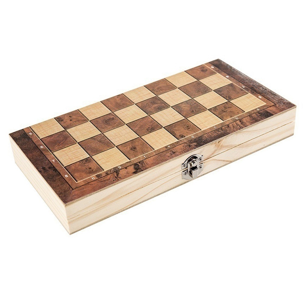 Wooden Foldable 3 in 1 Chess Backgammon Wooden Board Folding Board Game8874