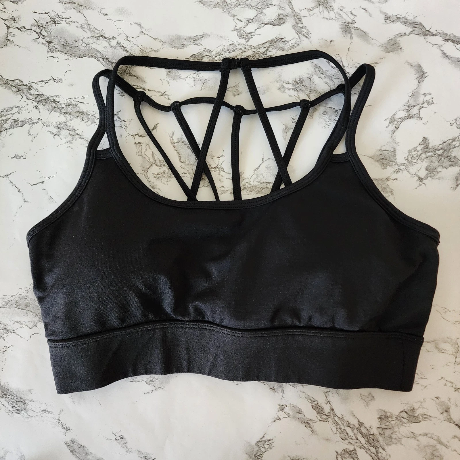 fabletics solid criss cross back strappy removable cups tank-bra