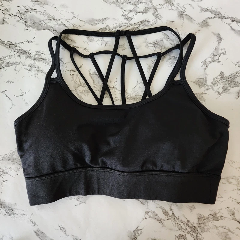 fabletics solid criss cross back strappy removable cups tank-bra