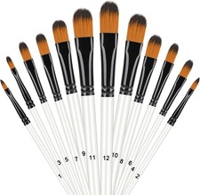 12 Pcs Filbert Paint Brush Set for Acrylic Painting, Flat Tip Watercolor Gouache