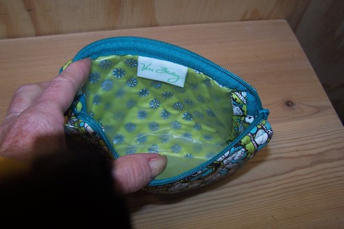 NWT Vera Bradley Small Cosmetic Makeup Bag Peacock Pattern Teal Lined -Made USA - Afbeelding 3 van 4