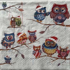 2 x cocktail paper napkins for decoupage Cute winter owls christmas birds