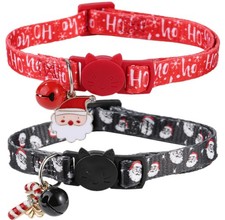 BoomBone 2 Pack Christmas Cat Collar Breakaway with Bell, Holiday Puppy Colla...
