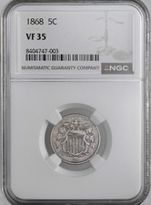 1868  5C SHIELD NICKEL   NGC VF35   #8404747-003