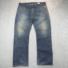 Replay R81 Bootcut Jeans Men 36x32 Blue Original Faded Distressed Whiskered
