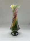 Vintage Italian Murano Glass Vase Green Pink Yellow 9 Inch w/ original sticker