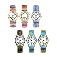 Women's Boho Easy-Read Large Dial Stainless Steel Print Stretch Band Wrist Watch