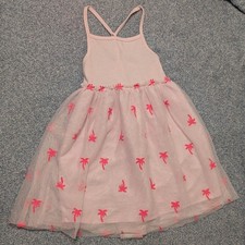 Cat  Jack Girls Size 5T Palm Tree Pink Layered Tulle Spaghetti Cross Back Dress