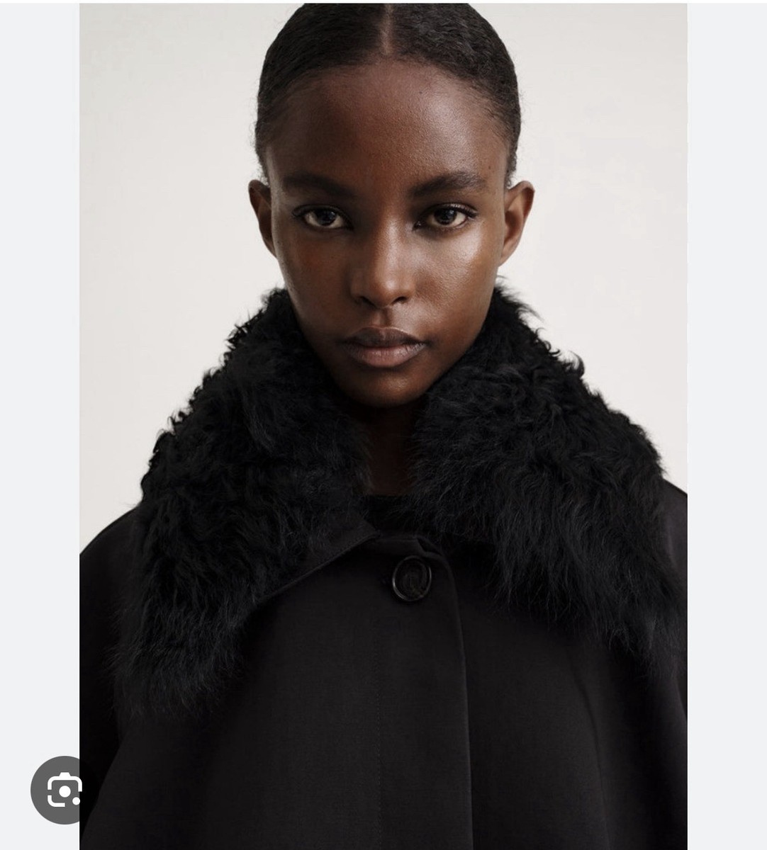 Toteme Shearling Collar Cape Jacket Black Button Mid-Length Women's Size 32 View 4