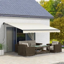 Outsunny 13' x 10' Patio Retractable Awning Sunshade Shelter Wavy Edge Beige