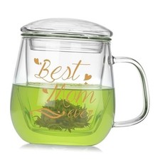 Glass Tea Cup Best Mom Ever Mothers Day Cup with Gift Box, For Mom 17.6oz