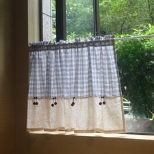 Mezza tenda in ciliegio a scacchi blu - stile vintage cucina caffè