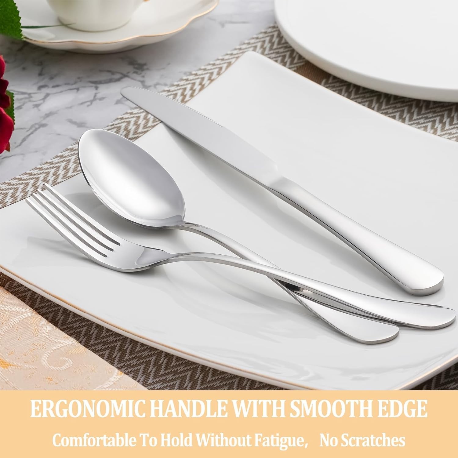 Elegant 60-Piece Flatware Set for 12 – Rust Resistant & Dishwasher Safe Cutlery