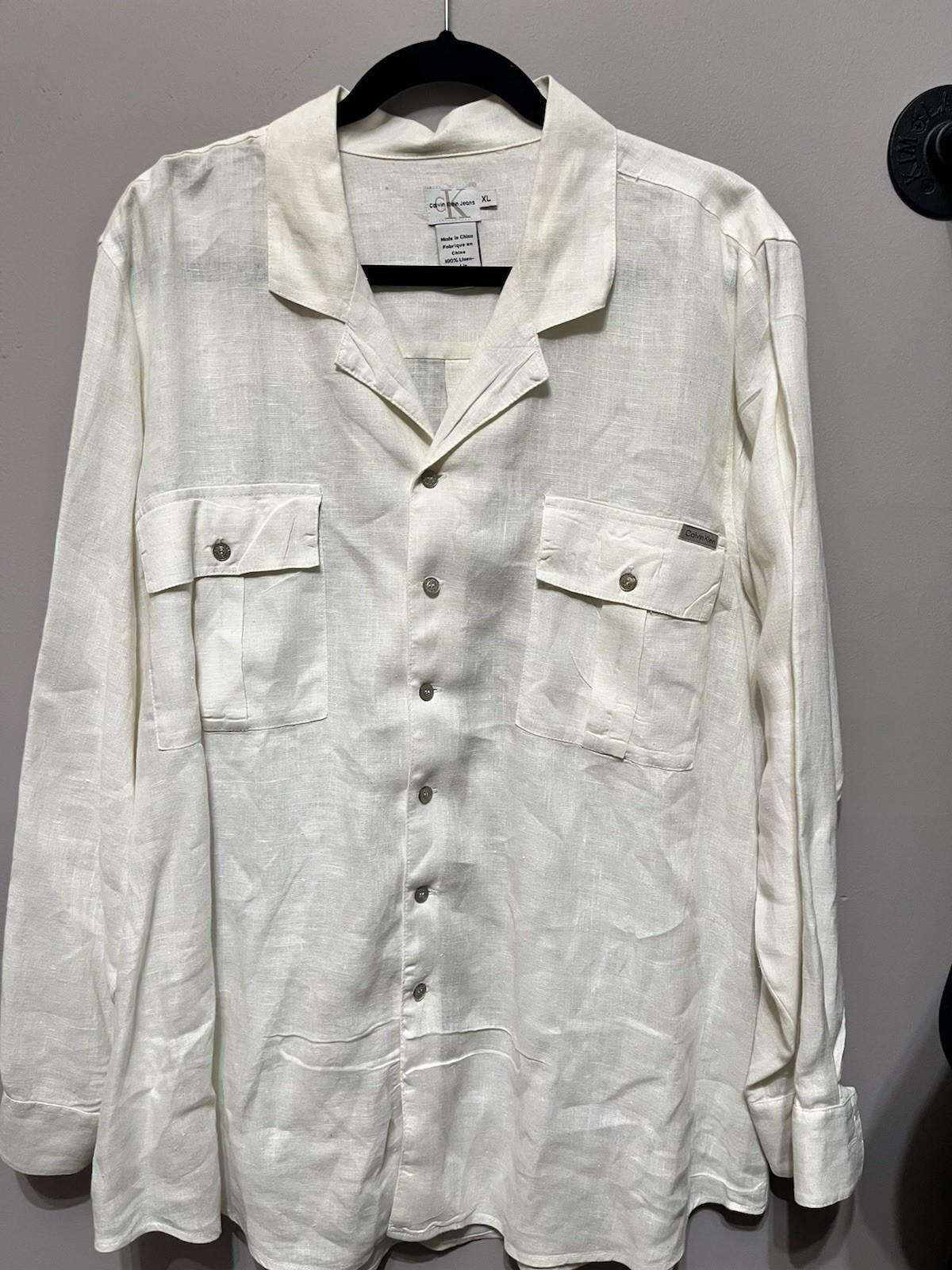 Calvin Klein Shirt Mens XL Linen Long Sleeve Button Up Casual Lightweight