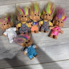 Bright of America Lot of 6 Vintage Rainbow Hair Troll Dolls w/ Earring 4.5