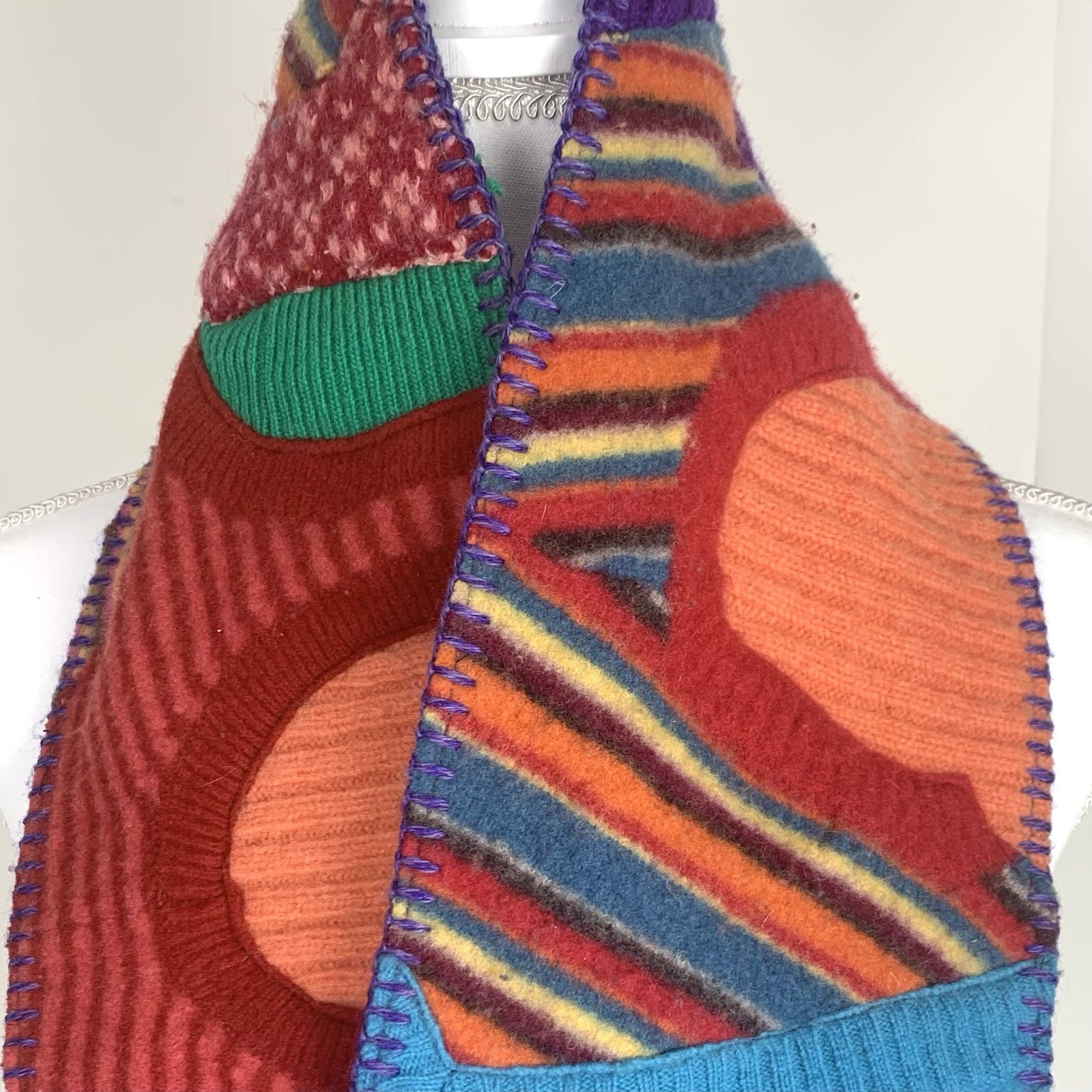 Wool Blend Patchwork Knit Colorful Scarf FITCH Sp… - image 2