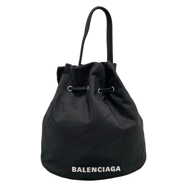 BALENCIAGA wheeled low string 655011 Black White Nylon Handbag