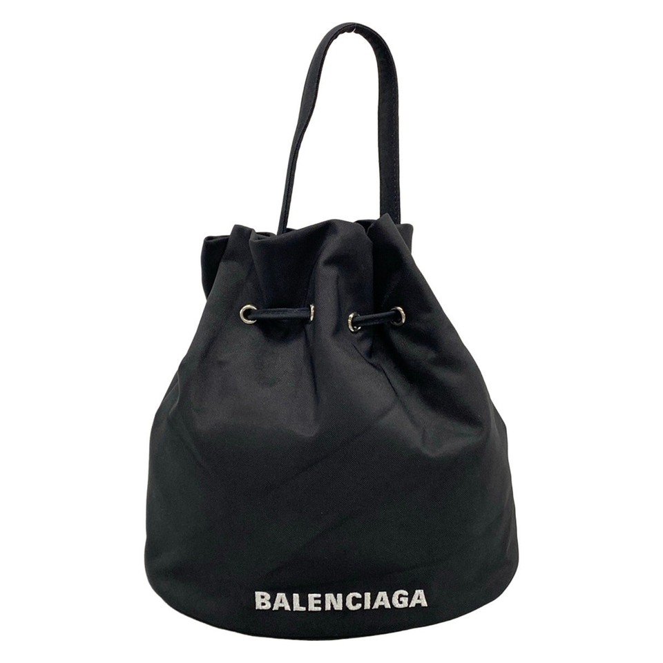 BALENCIAGA wheeled low string 655011 Black White Nylon Handbag