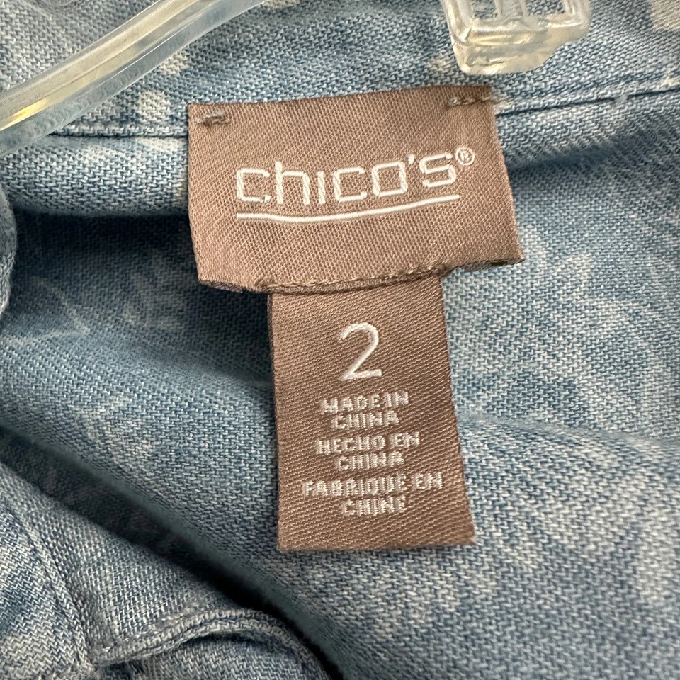 Chicos Womens Button Up Shirt Size 2 US L Hemp Blend Chambray Boho Casual Floral - Image 3 of 4