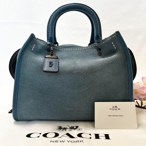 Bolso de Mano Coach 10486 Rogue en Cuero Gamuza y Turquesa Plata Herrajes Dije - Imagen 21 de 24