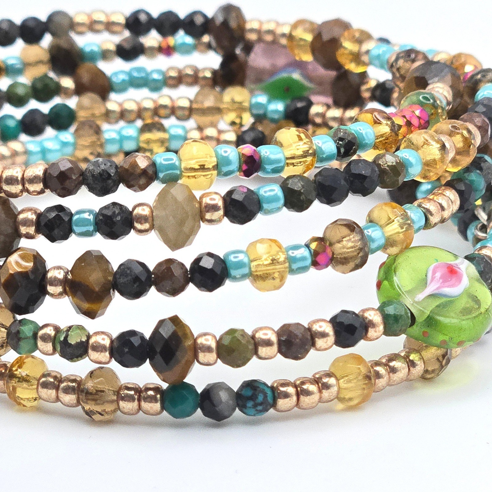 Beaded Memory Wire Wrap Bracelet Multi Strand Gla… - image 3