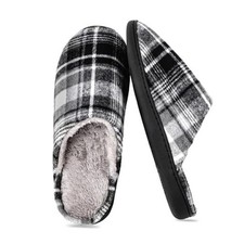 Mens Furry House Slippers Memory Foam Bedroom 9 Furry Slippers: Black White