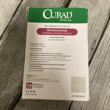 Curad CUR250381 Oil Emulsion Dressing, 3" x 3” Non-Adherent Gauze (50 Dressings)