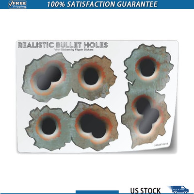 Realistic Bullet Hole 3D Stickers - Large Caliber Rusty Look Vinyl Decals (3