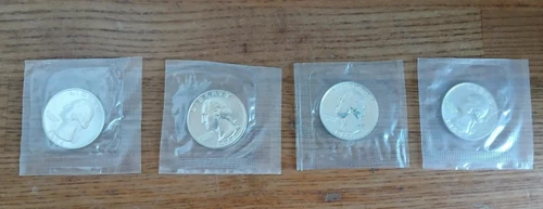 Lot of 4 90% Silver Washington Quarters  1964 unc condition