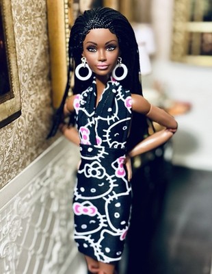 OOAK Fashion Doll Size Chic Black & White Kitty Ensemble! Last One !